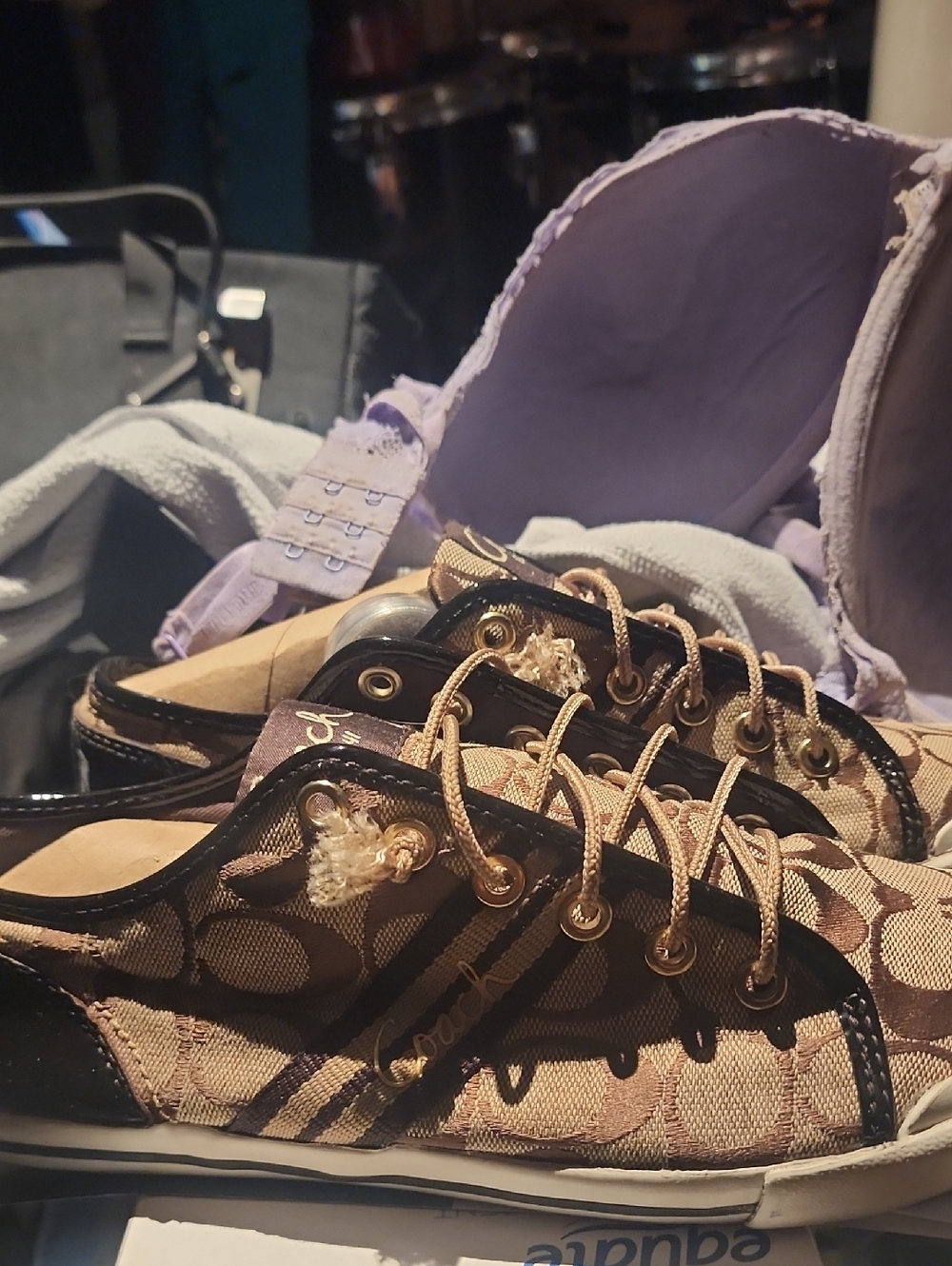 Coach Tan and Black Signature Low-Top Sneakers